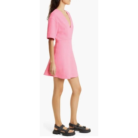 Ganni Stretch Suiting A-Line Minidress in Shocking Pink NWT Size 38/6 - Picture 3 of 10